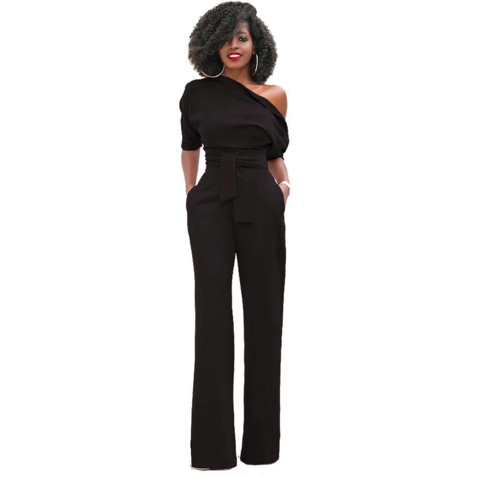 JUMPSUITS/JUMPSUIT/WOMENS JUMPSUIT/FORMAL JUMPSUIT/BLACK ONE SHOULDER FORMAL WOMENS JUMPSUIT