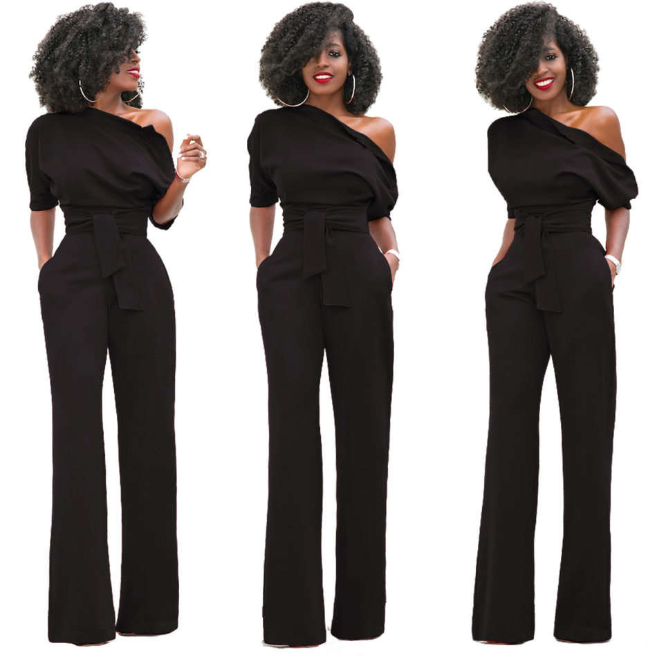 JUMPSUITS/JUMPSUIT/WOMENS JUMPSUIT/FORMAL JUMPSUIT/BLACK ONE SHOULDER FORMAL WOMENS JUMPSUIT