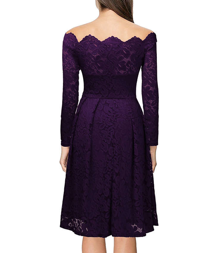 DRESSES/DRESS/FORMAL DRESS/LACE DRESS/PURPLE VINTAGE OFF SHOULDER FLORAL LACE FORMAL PARTY DRESS