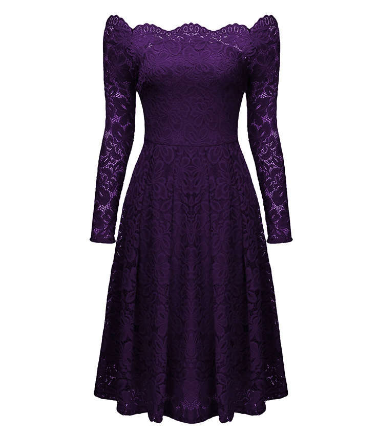 DRESSES/DRESS/FORMAL DRESS/LACE DRESS/PURPLE VINTAGE OFF SHOULDER FLORAL LACE FORMAL PARTY DRESS