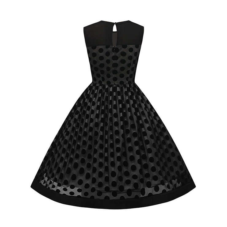 DRESSES/DRESS/ROCKABILLY DRESS/VINTAGE DRESS/1950'S BLACK POLKA DOT PRINT MESH COCKTAIL SWING DRESS