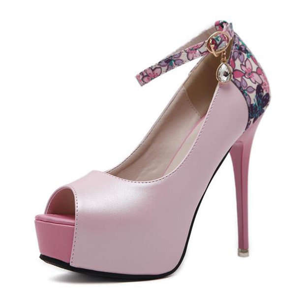 Pink Floral Peep Toe Stiletto Pump Shoes