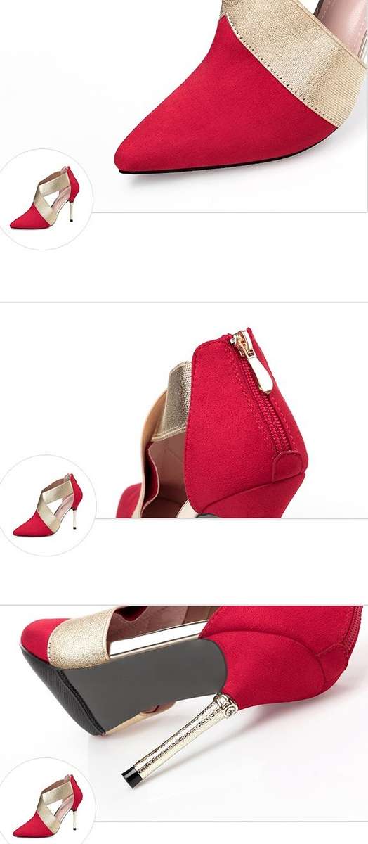 SHOES/WOMENS SHOES/STILETTO PUMP SHOES/RED POINTED TOE ZIPPER PUMP SHOES