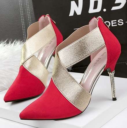 SHOES/WOMENS SHOES/STILETTO PUMP SHOES/RED POINTED TOE ZIPPER PUMP SHOES