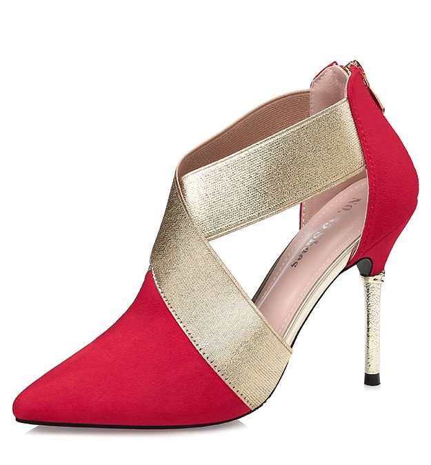 SHOES/WOMENS SHOES/STILETTO PUMP SHOES/RED POINTED TOE ZIPPER PUMP SHOES