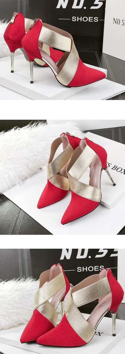 SHOES/WOMENS SHOES/STILETTO PUMP SHOES/RED POINTED TOE ZIPPER PUMP SHOES