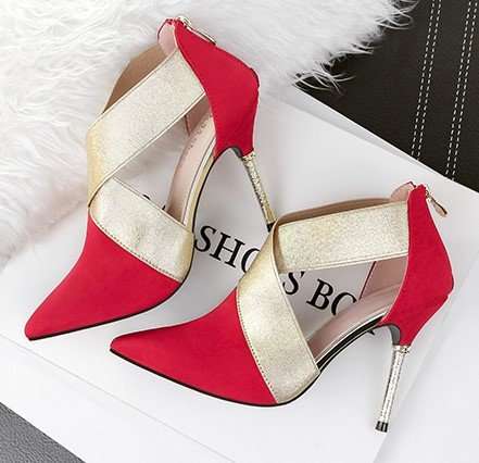 SHOES/WOMENS SHOES/STILETTO PUMP SHOES/RED POINTED TOE ZIPPER PUMP SHOES