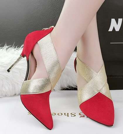 SHOES/WOMENS SHOES/STILETTO PUMP SHOES/RED POINTED TOE ZIPPER PUMP SHOES