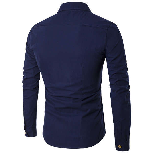 SHIRTS/MENS SHIRTS/LONG SLEEVE SHIRTS/FORMAL SHIRTS/NAVY DOUBLE BREASTED TURNDOWN COLLAR MENS SHIRT