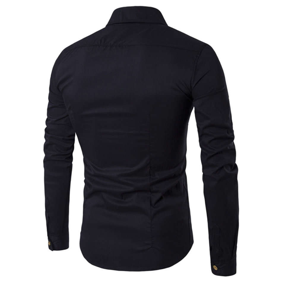 SHIRTS/MENS SHIRTS/LONG SLEEVE SHIRTS/FORMAL SHIRTS/BLACK DOUBLE BREASTED TURNDOWN COLLAR MENS SHIRT