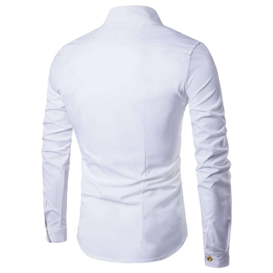 SHIRTS/MENS SHIRTS/LONG SLEEVE SHIRTS/FORMAL SHIRTS/WHITE DOUBLE BREASTED TURNDOWN COLLAR MENS SHIRT