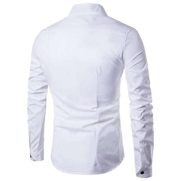 SHIRTS/MENS SHIRTS/LONG SLEEVE SHIRTS/FORMAL SHIRTS/WHITE SINGLE BREASTED STAND COLLAR MENS SHIRT
