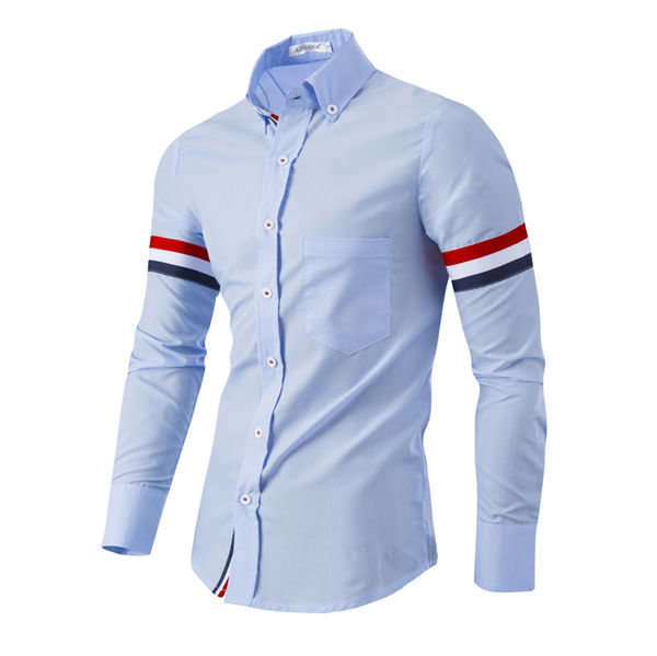 SHIRTS/MENS SHIRTS/LONG SLEEVE SHIRTS/FORMAL SHIRTS/BLUE STRIPE DECOR TURNDOWN COLLAR MENS SHIRT