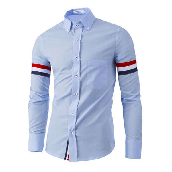 SHIRTS/MENS SHIRTS/LONG SLEEVE SHIRTS/FORMAL SHIRTS/BLUE STRIPE DECOR TURNDOWN COLLAR MENS SHIRT