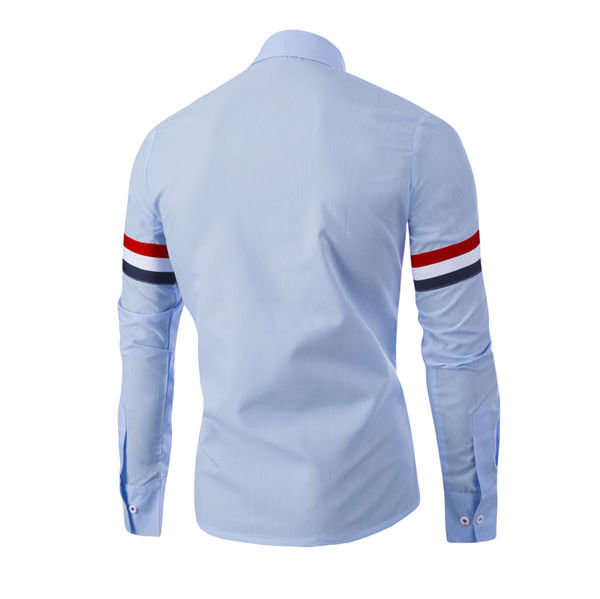 SHIRTS/MENS SHIRTS/LONG SLEEVE SHIRTS/FORMAL SHIRTS/BLUE STRIPE DECOR TURNDOWN COLLAR MENS SHIRT