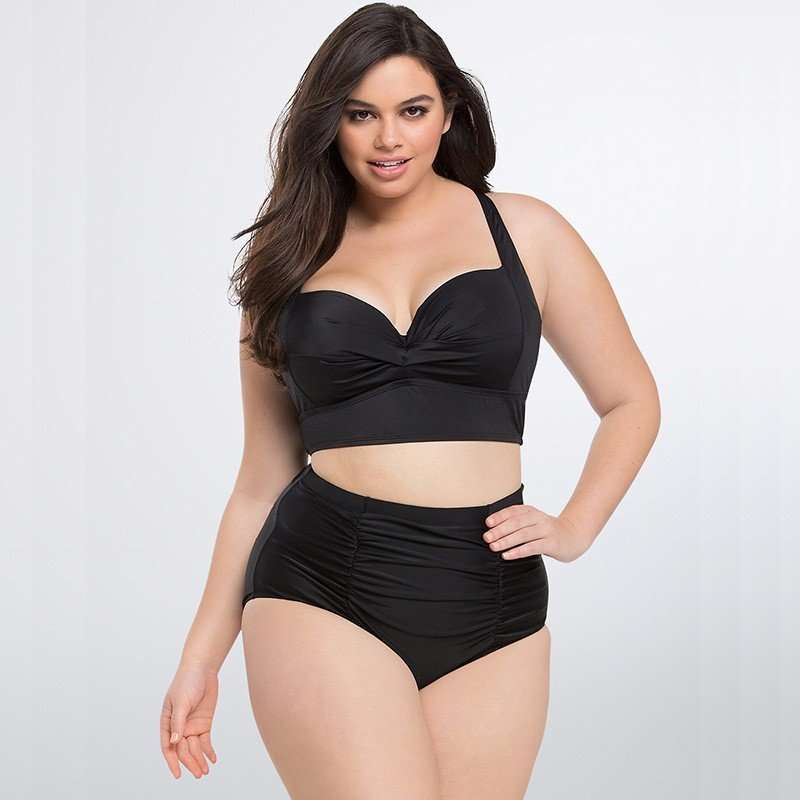 PLUS SIZE SWIMSUIT/HIGH WAIST SWIMWEAR/CURVY BLACK HIGH WAIST SWIMSUIT