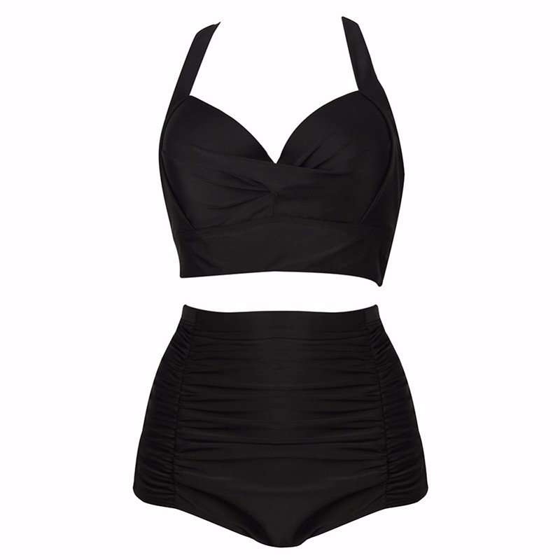 PLUS SIZE SWIMSUIT/HIGH WAIST SWIMWEAR/CURVY BLACK HIGH WAIST SWIMSUIT