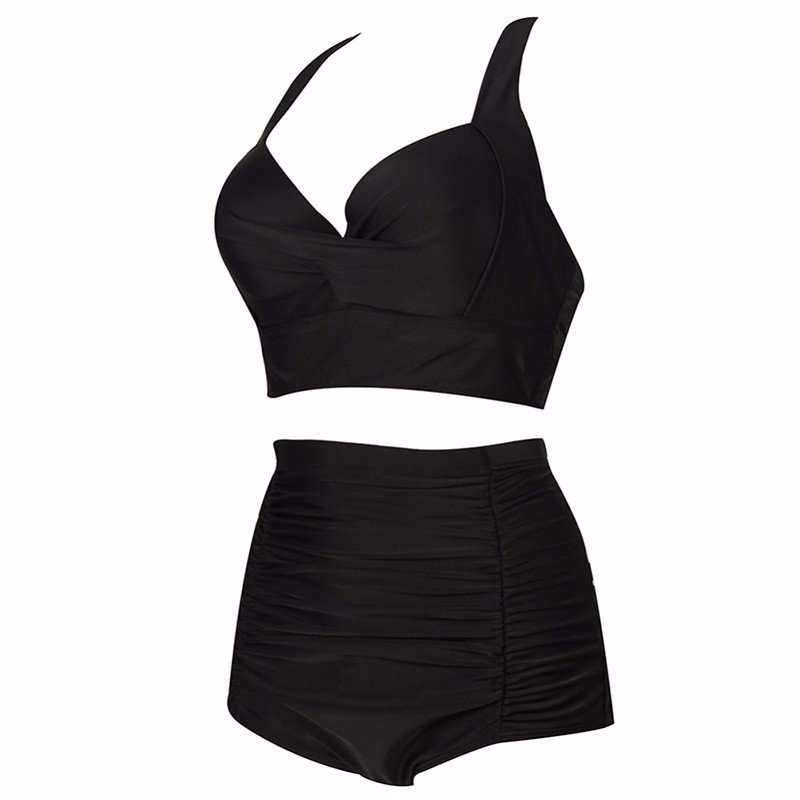 PLUS SIZE SWIMSUIT/HIGH WAIST SWIMWEAR/CURVY BLACK HIGH WAIST SWIMSUIT