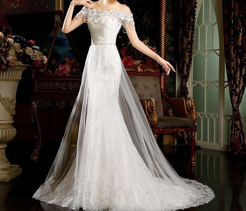 WEDDING DRESSES/WEDDING DRESS/WHITE WEDDING DRESS/RHINESTONE WEDDING DRESS