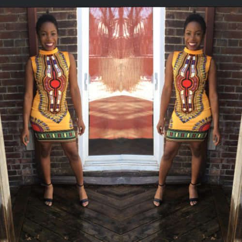 DRESS/WOMENS DRESSES/BODYCON DRESS/AFRICAN PRINT TURTLE NECK KNEE-LENGTH TANK DRESS