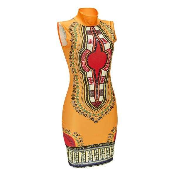DRESS/WOMENS DRESSES/BODYCON DRESS/AFRICAN PRINT TURTLE NECK KNEE-LENGTH TANK DRESS