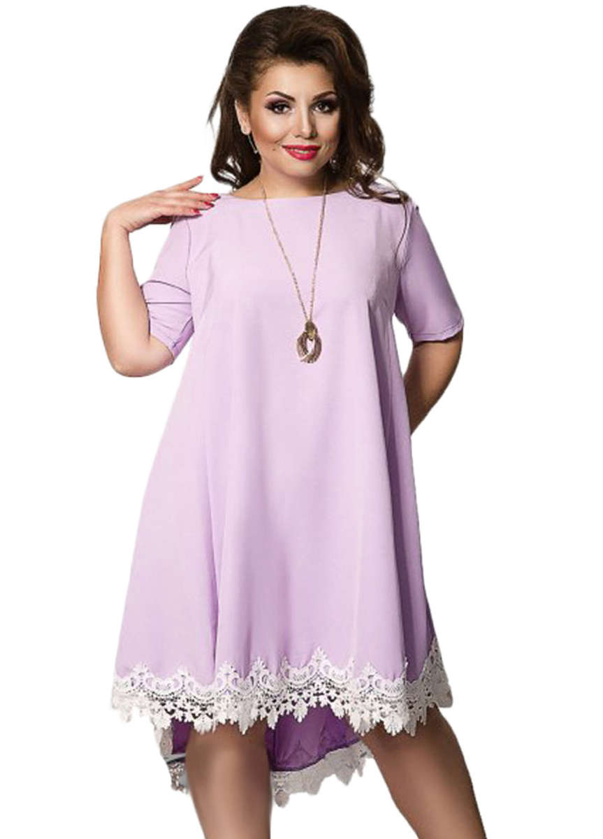 PLUS SIZE DRESSES/PLUS SIZE DRESS/PURPLE LACE HEM HIGH LOW CURVY DRESS