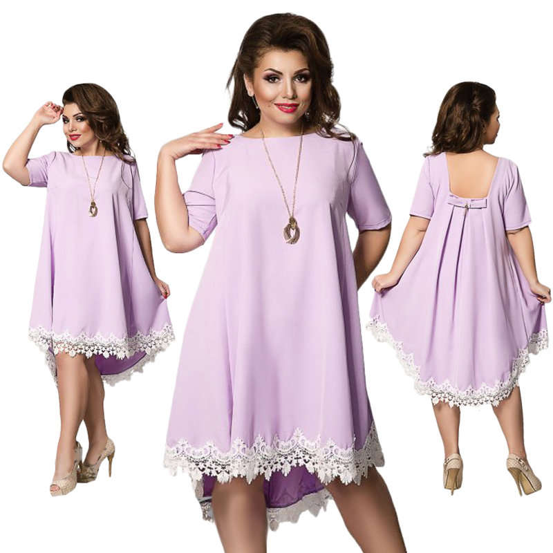 PLUS SIZE DRESSES/PLUS SIZE DRESS/PURPLE LACE HEM HIGH LOW CURVY DRESS