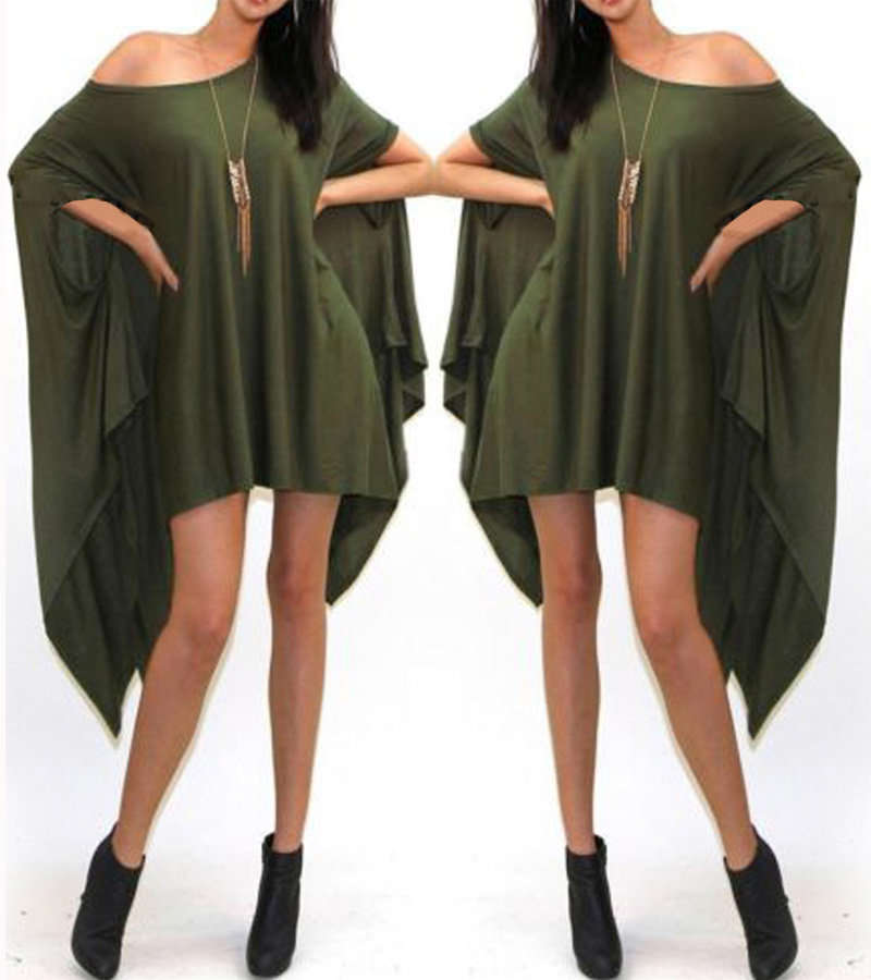 DRESSES/DRESS/SHIRT DRESS/CASUAL DRESS/GREEN ASYMMETRICAL LOOSE FIT CASUAL SHIRT DRESS
