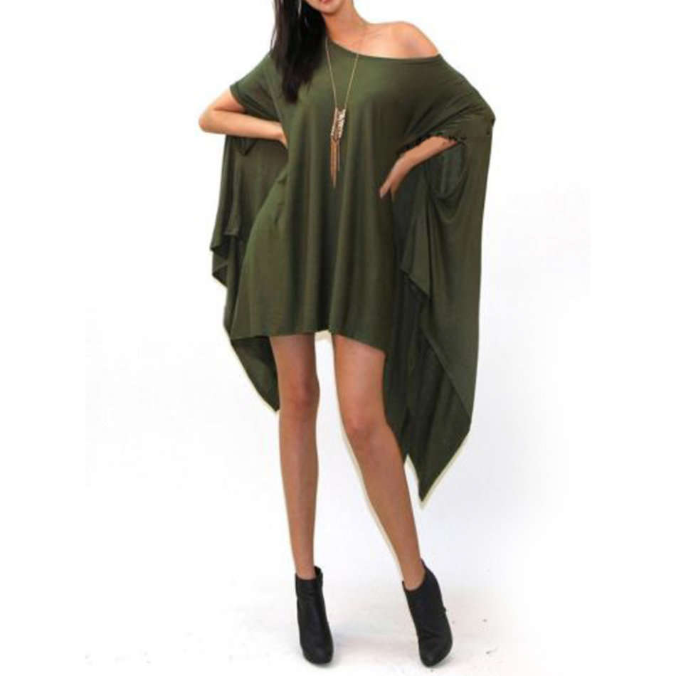 DRESSES/DRESS/SHIRT DRESS/CASUAL DRESS/GREEN ASYMMETRICAL LOOSE FIT CASUAL SHIRT DRESS