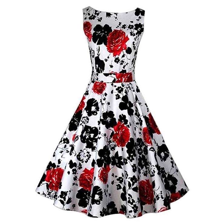 VINTAGE DRESS/FLORAL DRESS/RETRO DRESS/LOCAL STOCK DRESS/RED FLORAL SWING ROCKABILLY MIDI DRESS
