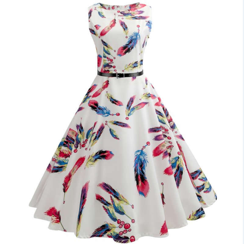 DRESS/DRESSES/WHITE DRESS/RETRO DRESS/SLEEVELESS DRESS/PRINTED DRESS