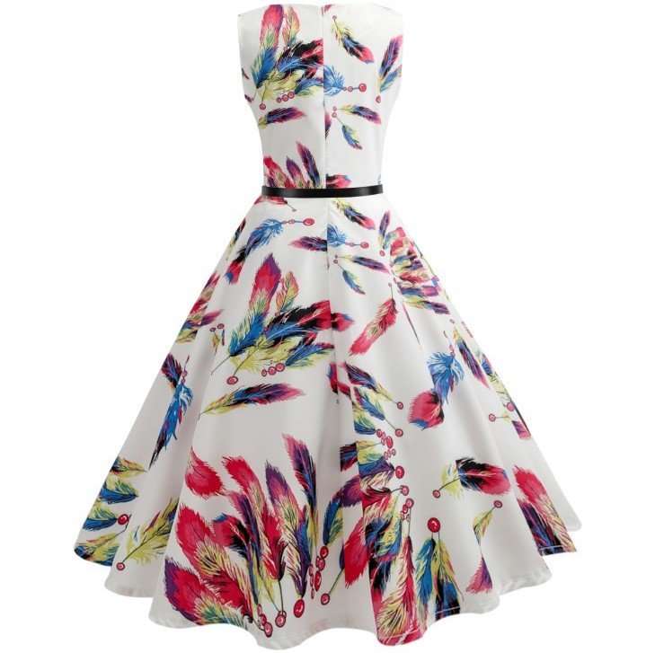 DRESS/DRESSES/WHITE DRESS/RETRO DRESS/SLEEVELESS DRESS/PRINTED DRESS