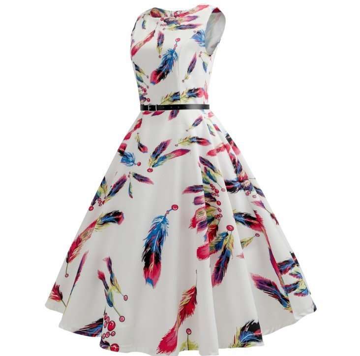 DRESS/DRESSES/WHITE DRESS/RETRO DRESS/SLEEVELESS DRESS/PRINTED DRESS