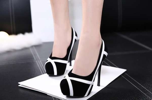 Women's Black And White Stiletto Heels Contrast Pumps Shoes
