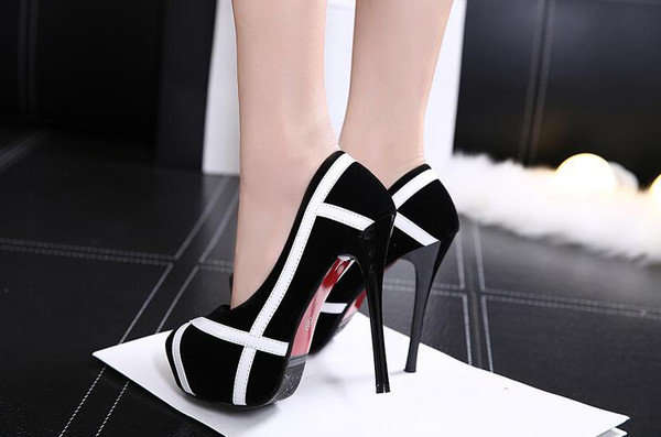 Women's Black And White Stiletto Heels Contrast Pumps Shoes