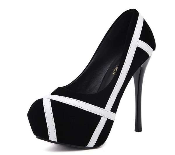 Women's Black And White Stiletto Heels Contrast Pumps Shoes