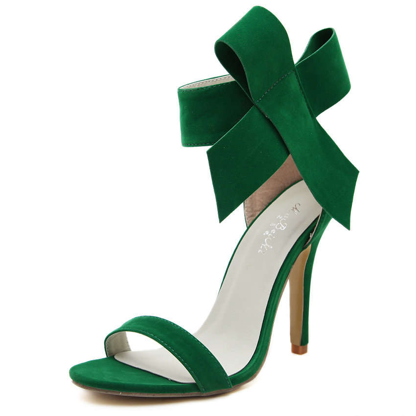 SHOES/WOMEN'S SHOES/GREEN SHOES/STILETTO SHOES/SUEDE SHOES/BOW DECOR SANDALS