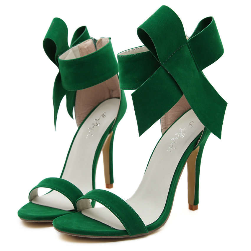 SHOES/WOMEN'S SHOES/GREEN SHOES/STILETTO SHOES/SUEDE SHOES/BOW DECOR SANDALS