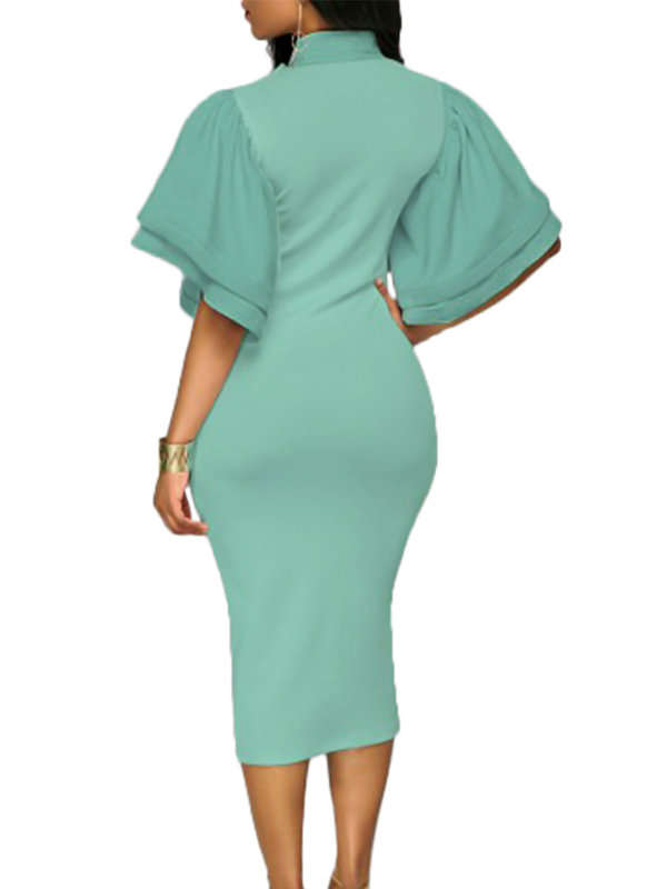 DRESS/DRESSES/MIDI DRESS/WOMENS MIDI DRESS/GREEN BOW TIE DECORATION BODYCON MIDI DRESS