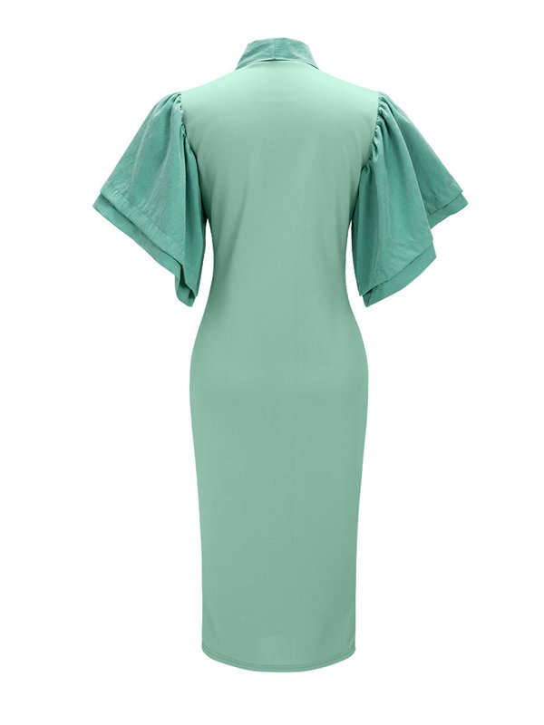 DRESS/DRESSES/MIDI DRESS/WOMENS MIDI DRESS/GREEN BOW TIE DECORATION BODYCON MIDI DRESS
