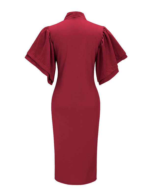 DRESS/DRESSES/MIDI DRESS/WOMENS MIDI DRESS/RED BOW TIE DECORATION BODYCON MIDI DRESS