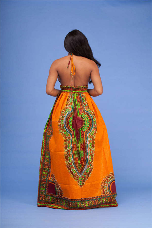 DRESS/DRESSES/ORANGE DRESS/DASHIKI DRESS/ORANGE HALTER AFRICAN PRINT MAXI DRESS