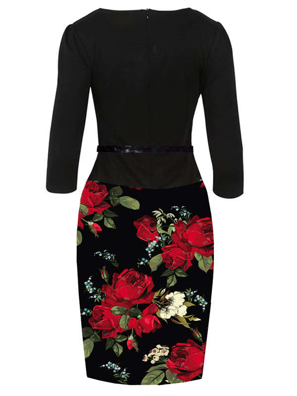 DRESSES/DRESS/PENCIL DRESS/FLORAL DRESS/BLACK RED DRESS/BODYCON DRESS/TWO PIECE DRESS/ELEGANT DRESS