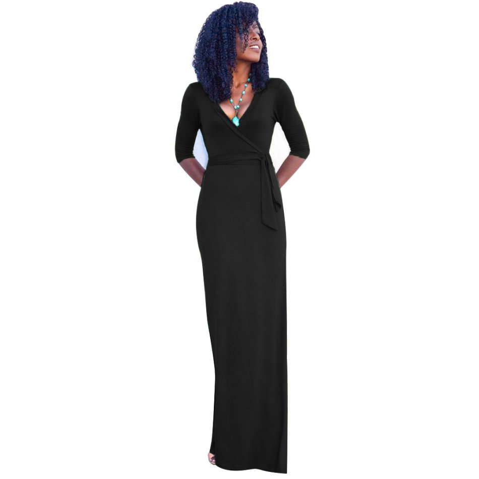 Black Side Slit Wrap Maxi Dress