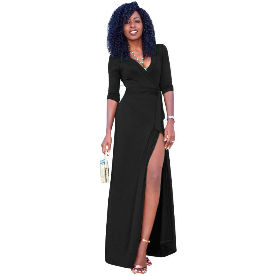 Black Side Slit Wrap Maxi Dress