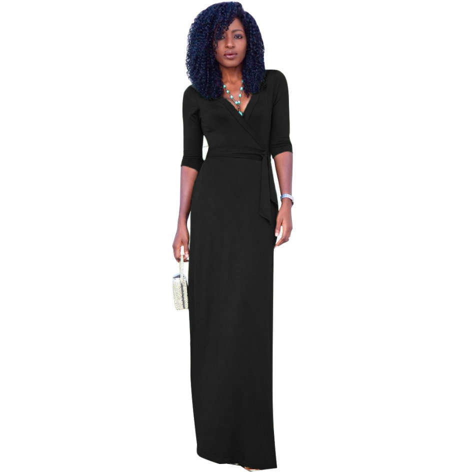 Black Side Slit Wrap Maxi Dress