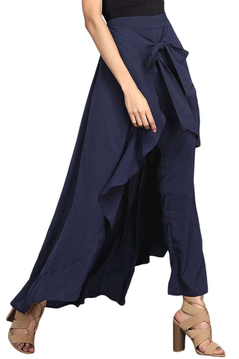 Chiffon Blue Palazzo Ruffle Pants For Women