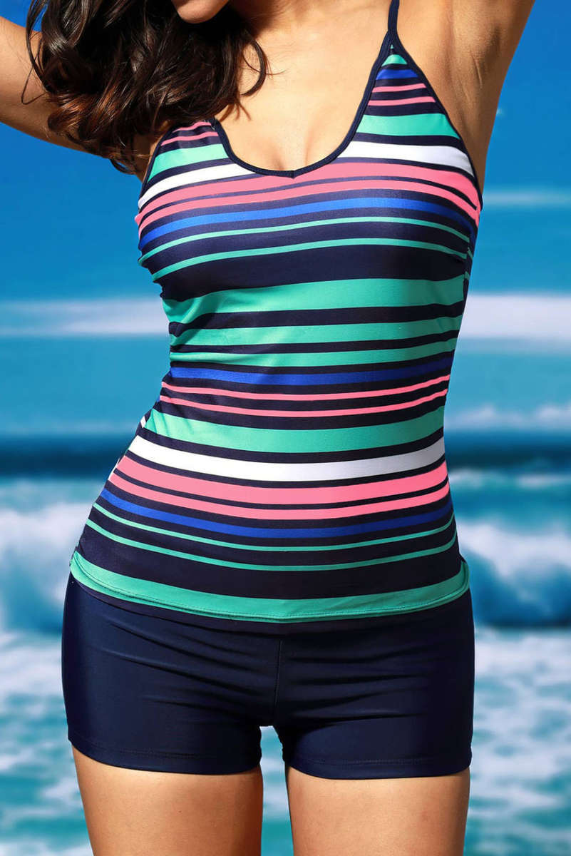 TANKINI SWIMSUIT/WOMENS TANKINI SWIMSUIT/TWO PIECE TANKINI SWIMSUIT/STRIPED TANKINI SWIMWEAR