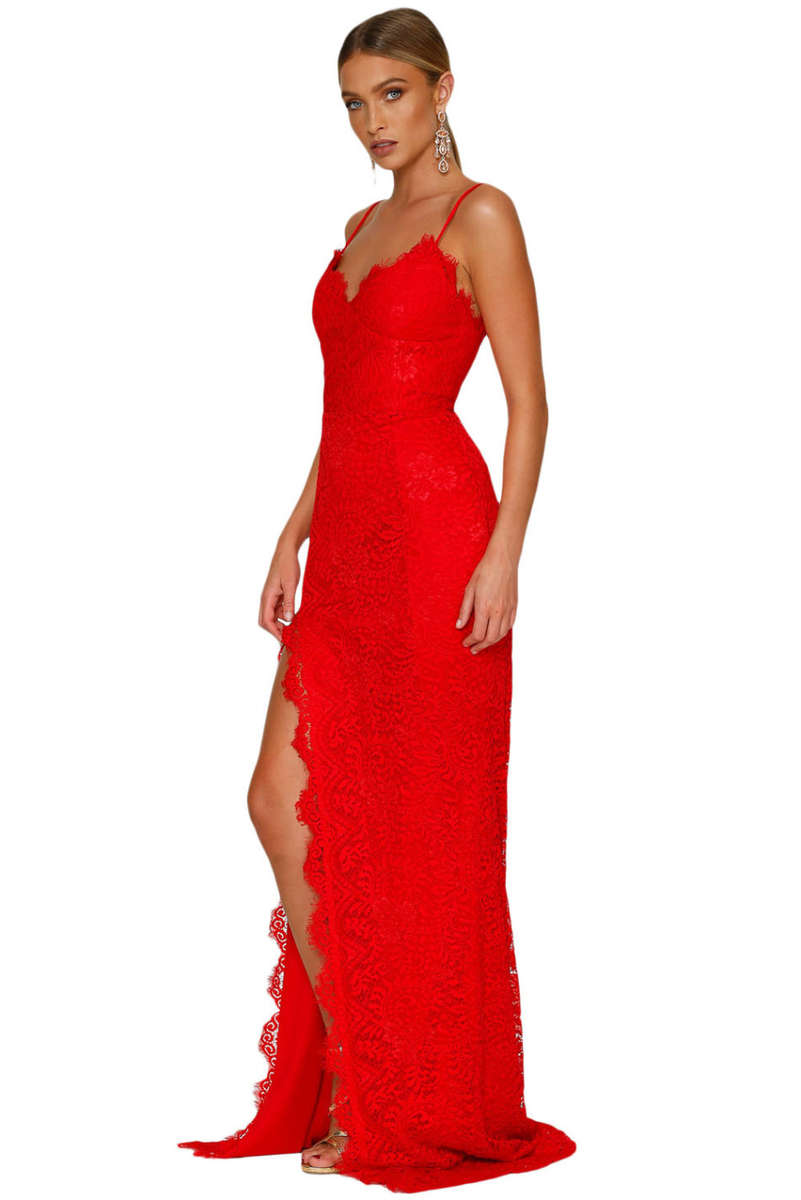 EVENING DRESSES/EVENING DRESS/RED EVENING DRESS/LACE EVENING DRESS/RED SCALLOPED LACE EVENING DRESS