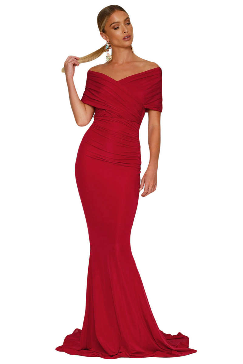 Red Off Shoulder Evening Dress